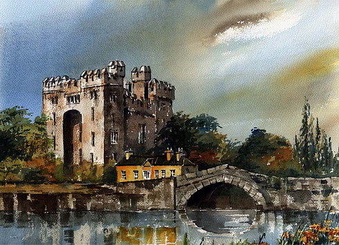Castle Painting - Bunratty Castle  Clare by Val Byrne