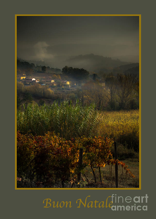 Christmas Photograph - Buon Natale with Foggy Tuscan Valley by Prints of Italy