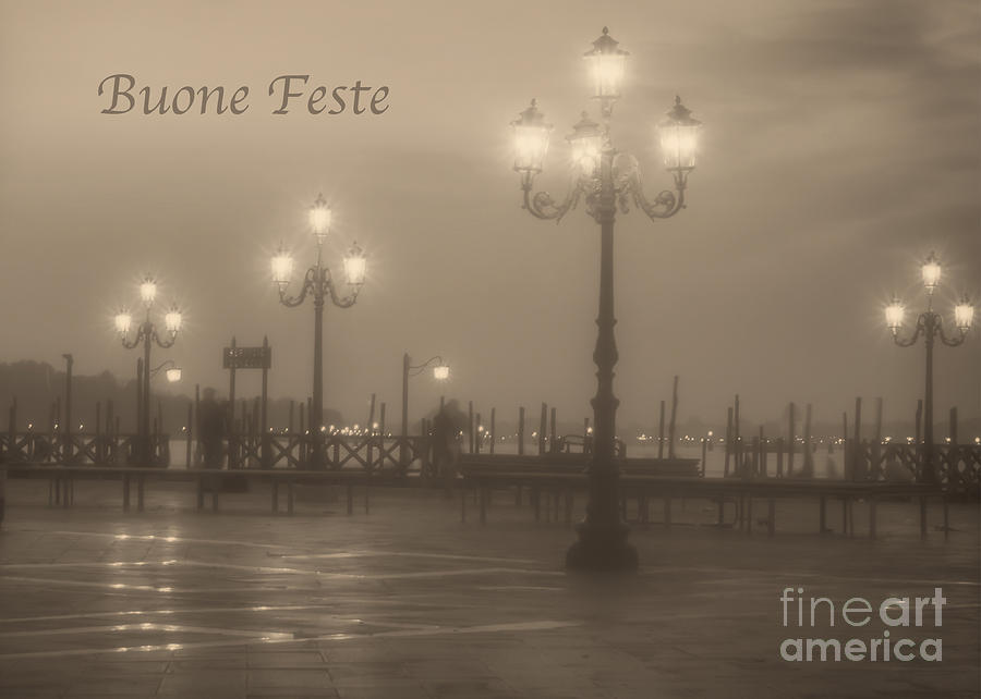 Lamp Photograph - Buone Feste with Venice Lights by Prints of Italy