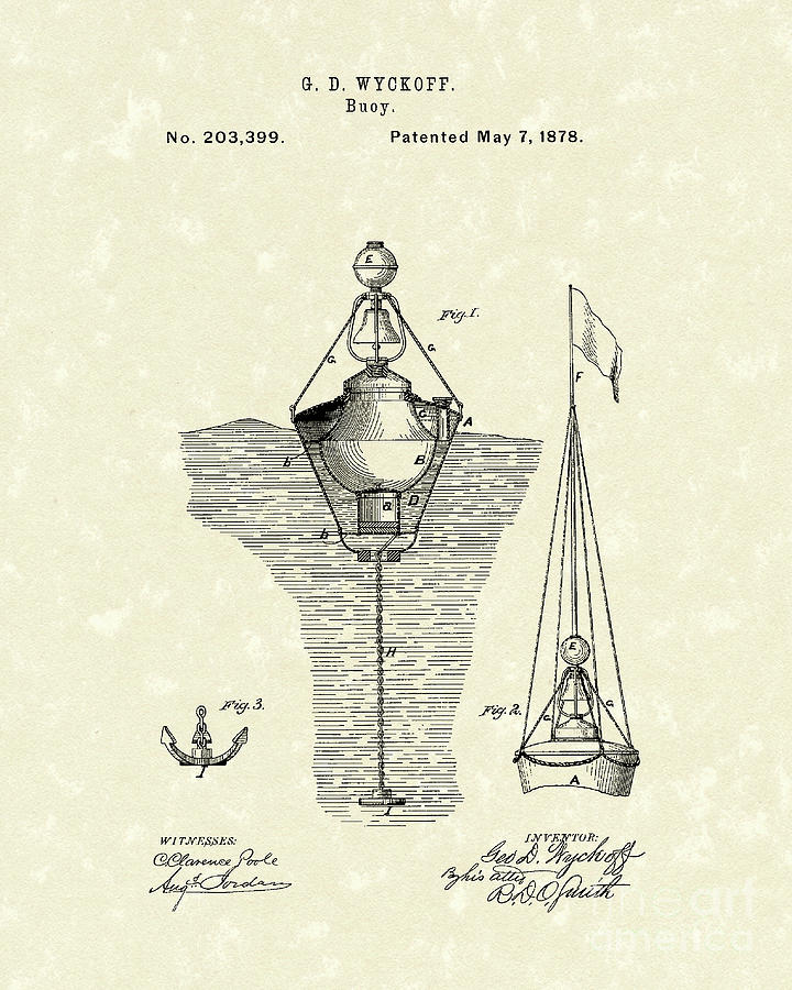 Buoy 1878 Patent Art Drawing by Prior Art Design
