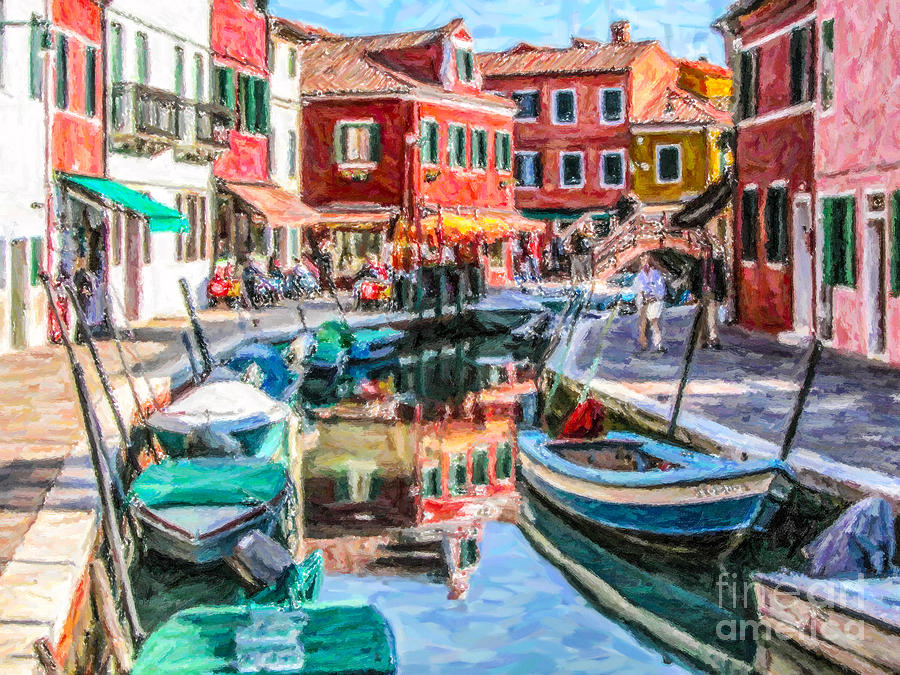 Burano Canal Venice Italy Digital Art by Liz Leyden