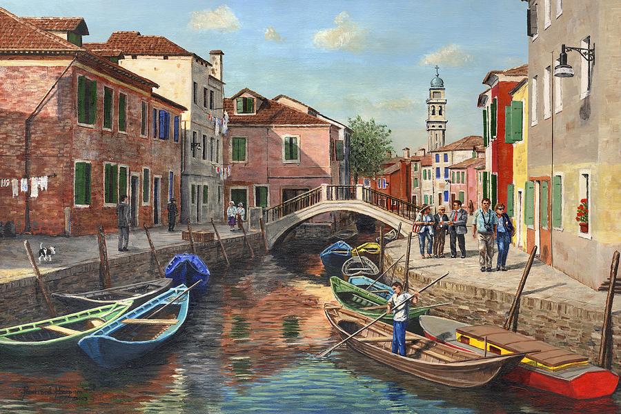 Landscape Painting - Burano Canal Venice by Richard Harpum Landscape Painting - Burano Canal Venice by Richard Harpum