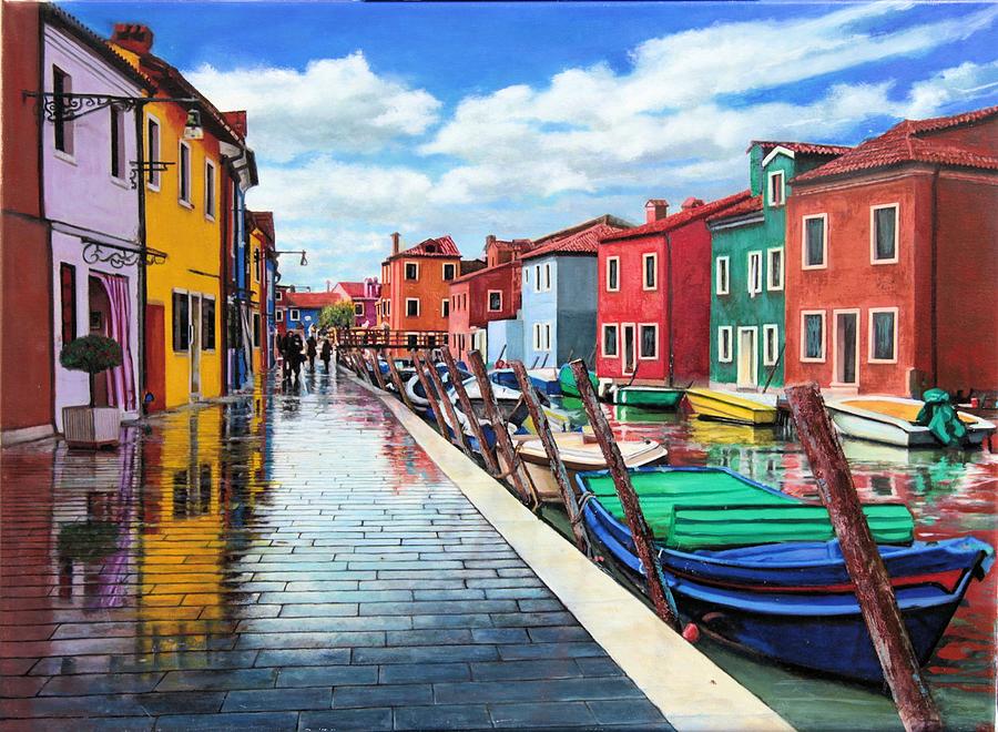 War of Colors in Burano Painting by Richard Barone