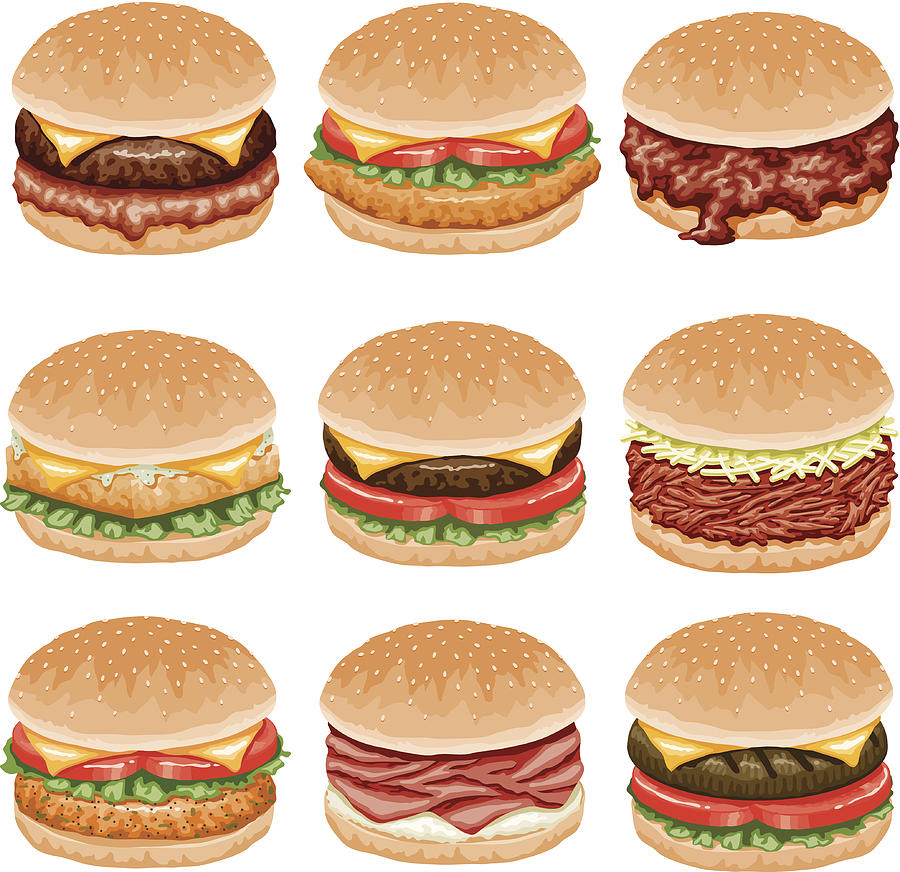 Burger Icon Set Drawing by Bortonia