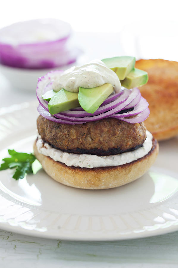 Burger With Avocado And Onion Photograph by Yelena Strokin