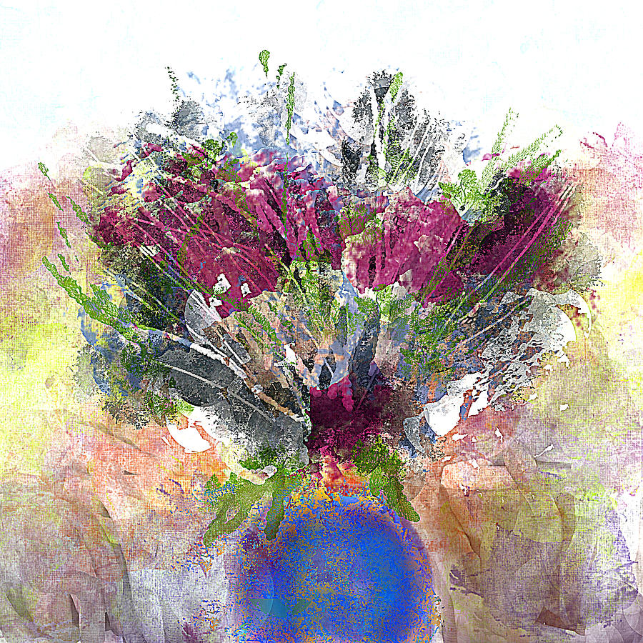 Flower Painting - Burgundy Bouquet in a Blue Vase by Jessica Wright