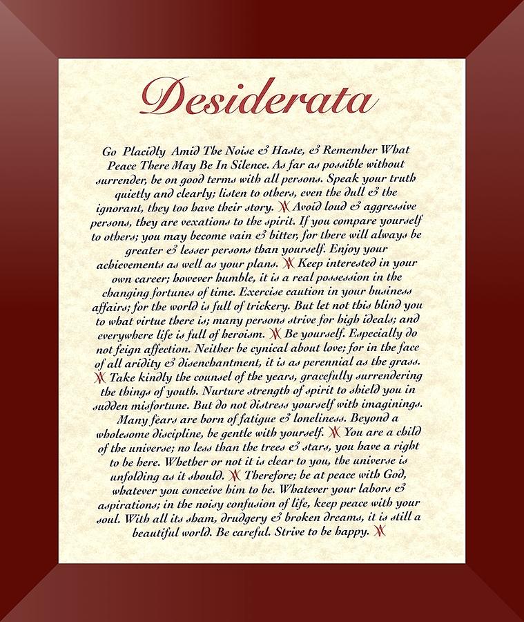 Burgundy Framed My DESIDERATA Poster Digital Art by Desiderata Gallery ...