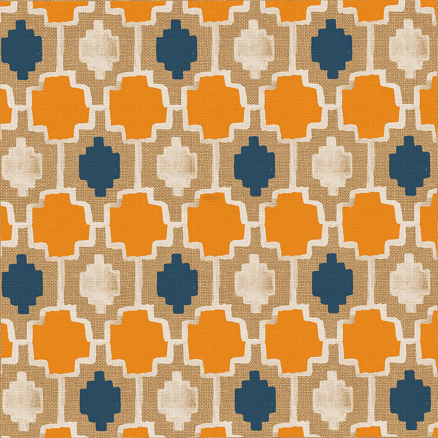 Abstract Pattern Painting - Burlap Blue and Orange design by Linda Woods