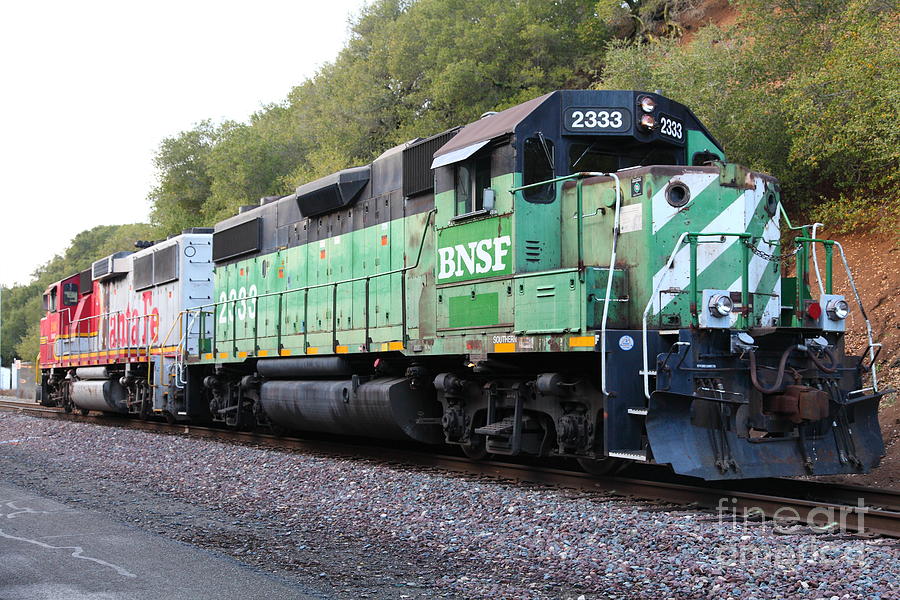 Burlington Northern BNSF and Santa Fe Locomotives at Fernandez Ranch California - 5D21160 Photograph by Wingsdomain Art and Photography