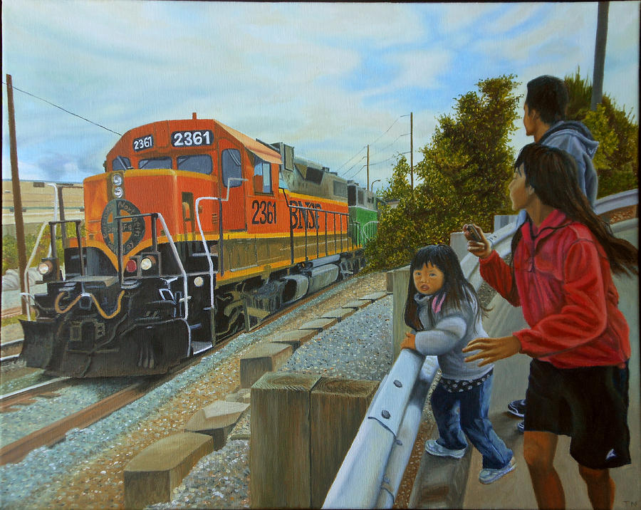 Train Painting - Burlington Northern Santa Fe by Thu Nguyen