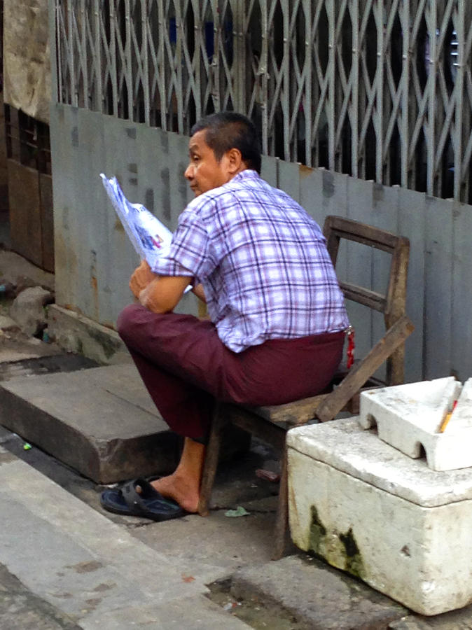 Burmese Man Reading Newspaper Yangon Myanmar Photograph by PIXELS  XPOSED Ralph A Ledergerber Photography
