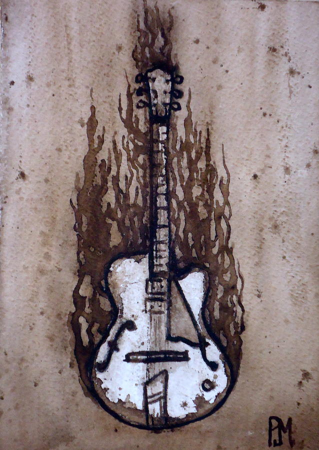 Burnin Guitar Painting by Pete Maier