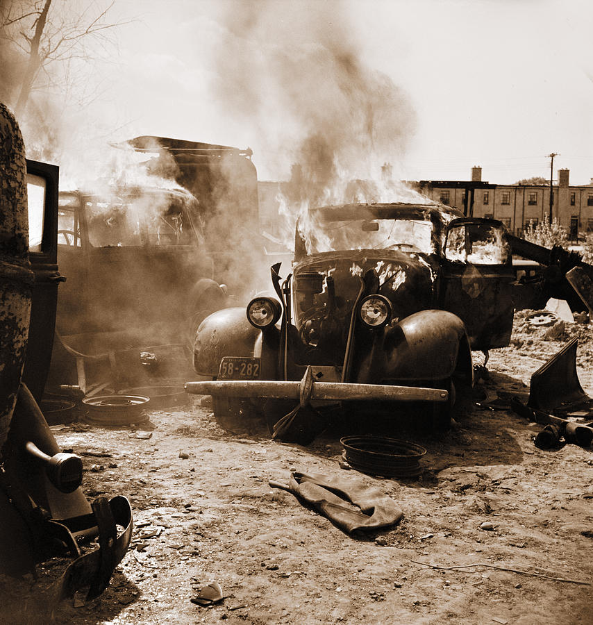 Burning Car Circa 1942 Photograph