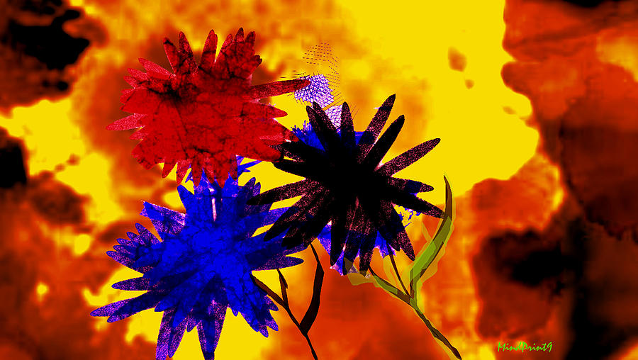 Burning Flowers Digital Art by Asok Mukhopadhyay