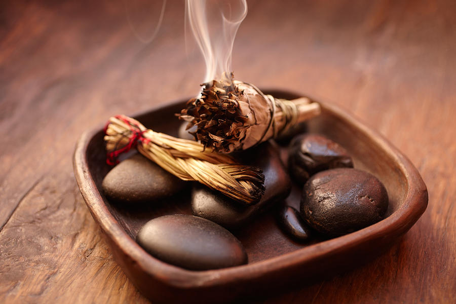 Burning incense Sage stick and pebbles Photograph by GSPictures