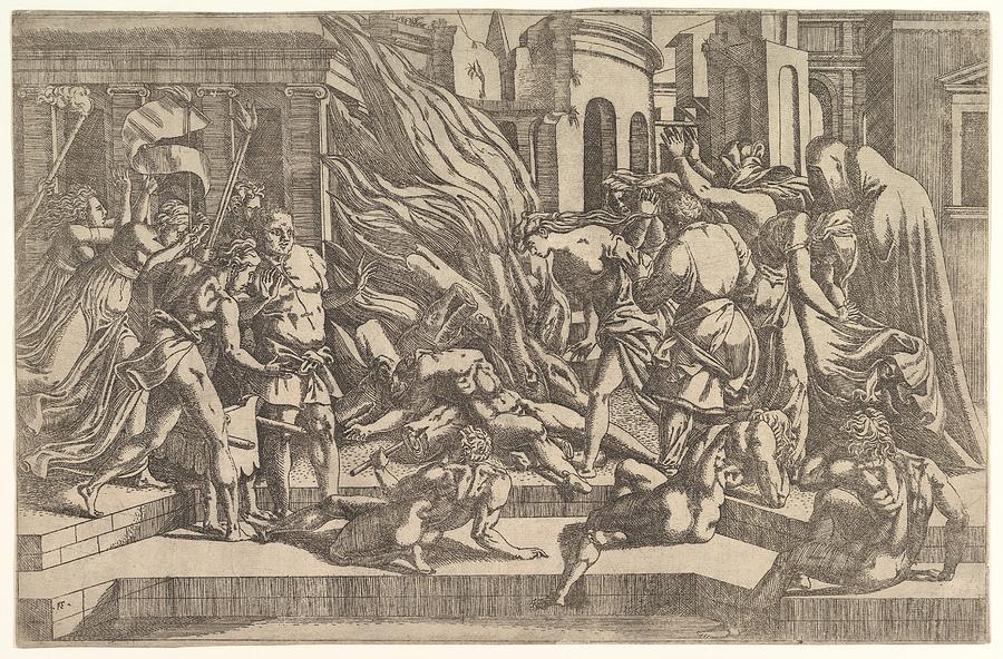 Antonio Drawing - Burning Of A Male Corpse Surrounded by Antonio Fantuzzi