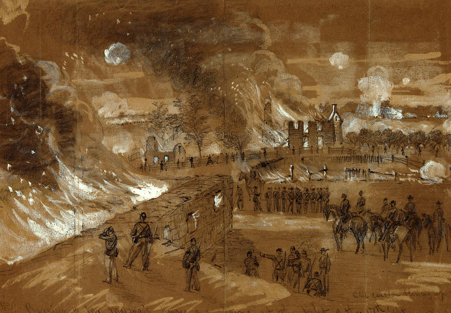 Barn Drawing - Burning Of Mr. Mumas Houses And Barns At The Fight by Quint Lox