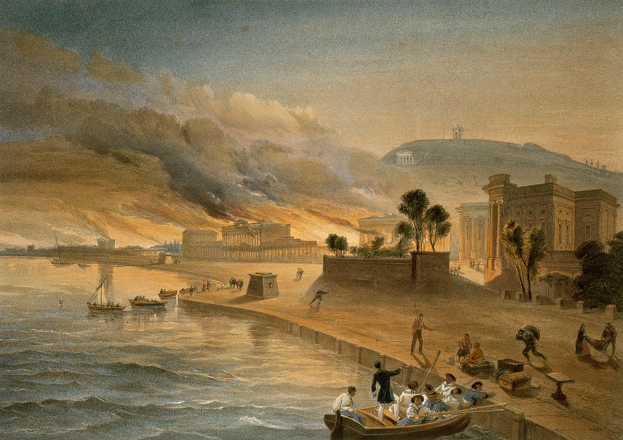 Crimea Drawing - Burning Of The Government Buildings by William Crimea Simpson