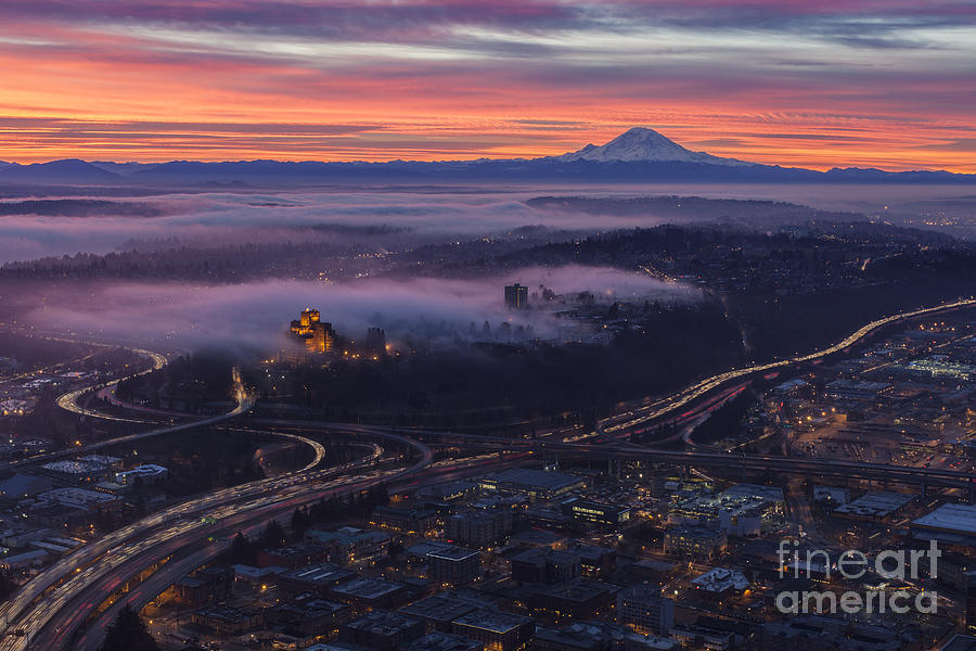 Burning Seattle Sunrise Photograph by Mike Reid