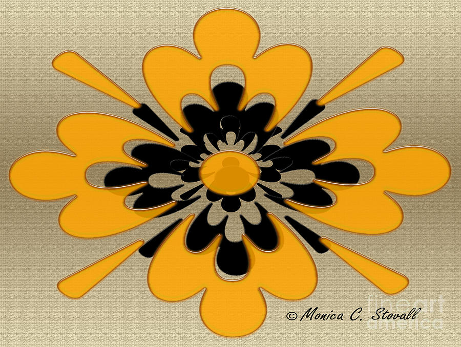 Burnt Orange on Gold Floral Design Digital Art by Monica C Stovall