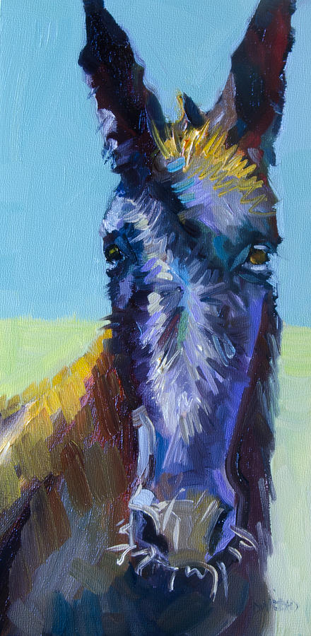 Burro Stare Painting by Diane Whitehead
