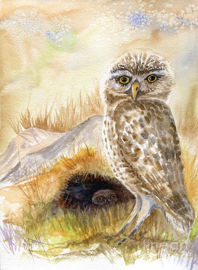 Owl Painting - Burrowing Owls by Marilyn Smith