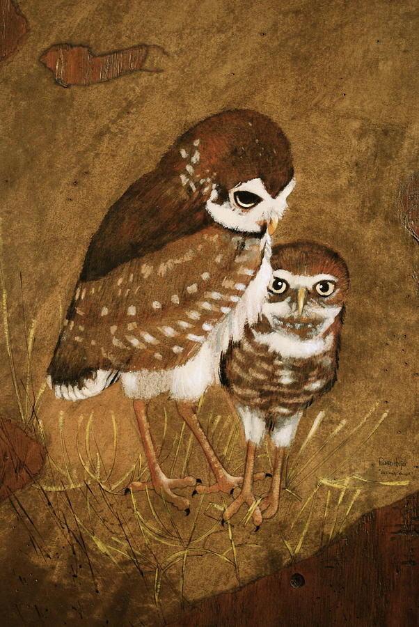 Burrowing Owls Painting by Richard Hinger
