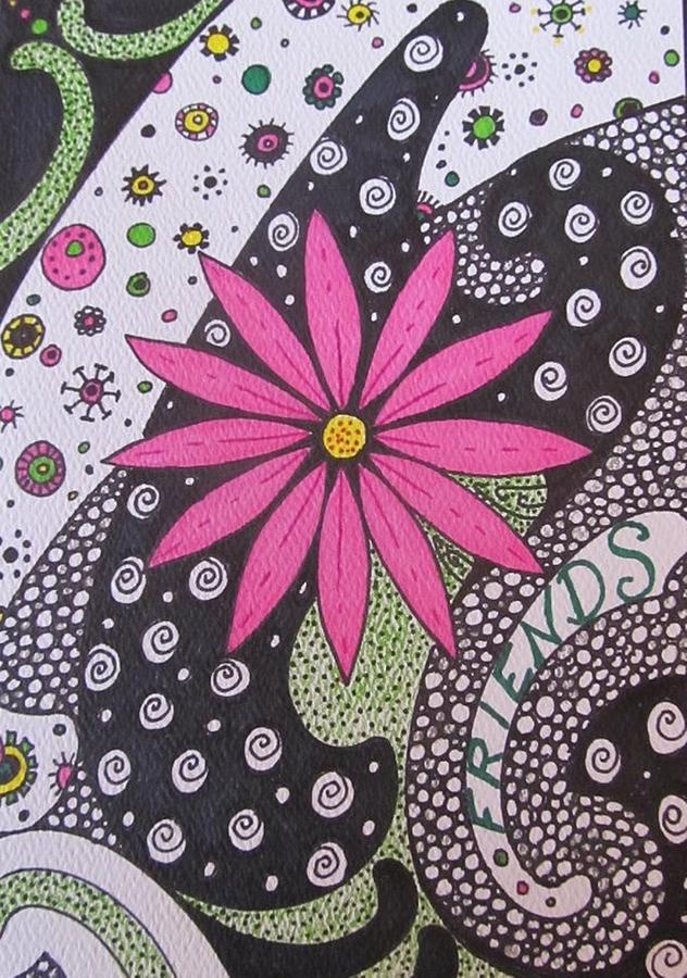 Burst of Pink Zen Tangle Painting by Sharon Duguay