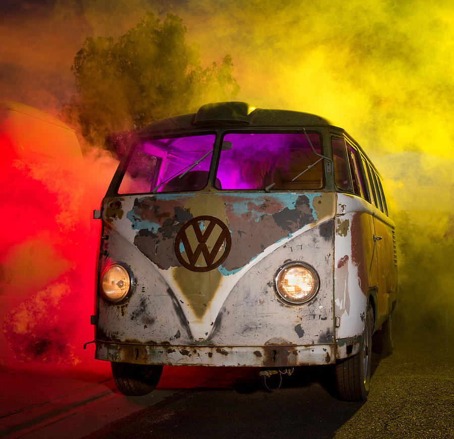 Bus In A Cloud of Multi-color Smoke Photograph by Richard Kimbrough