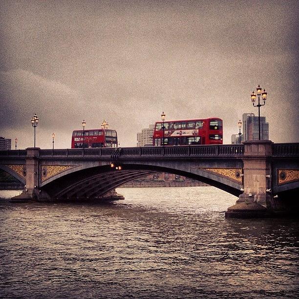 London Photograph - Bus Jousting On The Bridge! #uk #london by Raimon Rafols