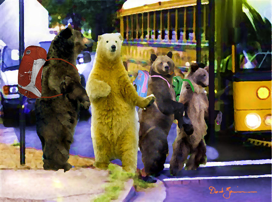 Bus Stop Bears Painting by David Zimmerman