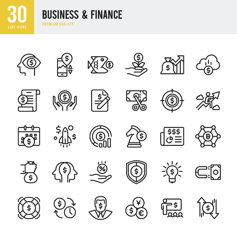 Business & Finance - set of thin line vector icons Drawing by Fonikum