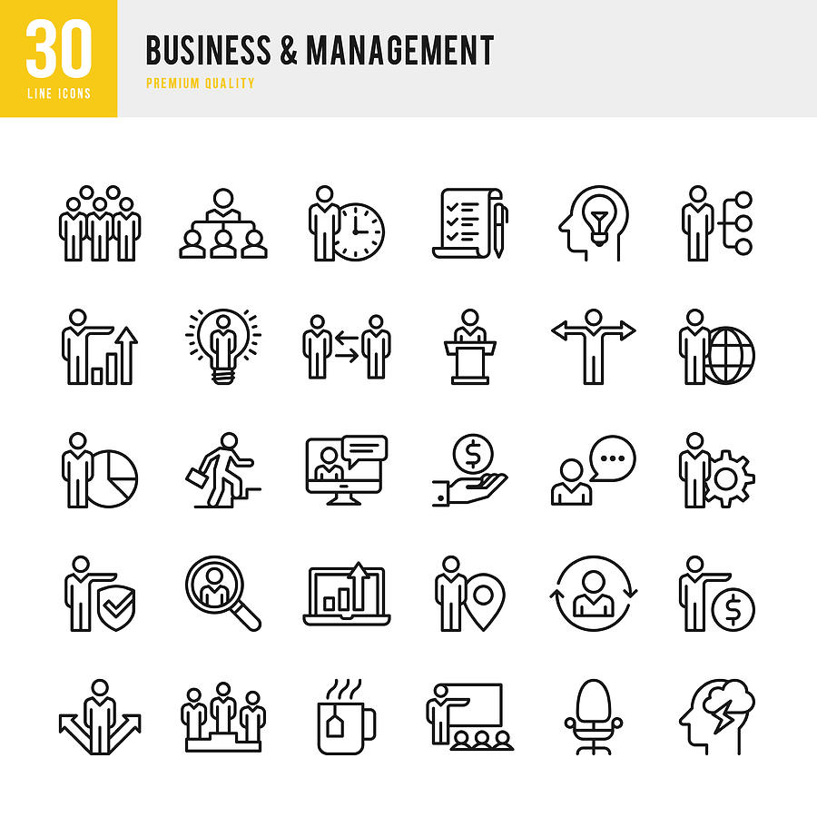 Business & Management - Thin Line Icon Set Drawing by Fonikum