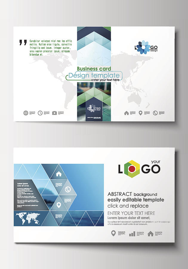 Business Card Templates. Flat Design Blue Color Travel Decoration Layout