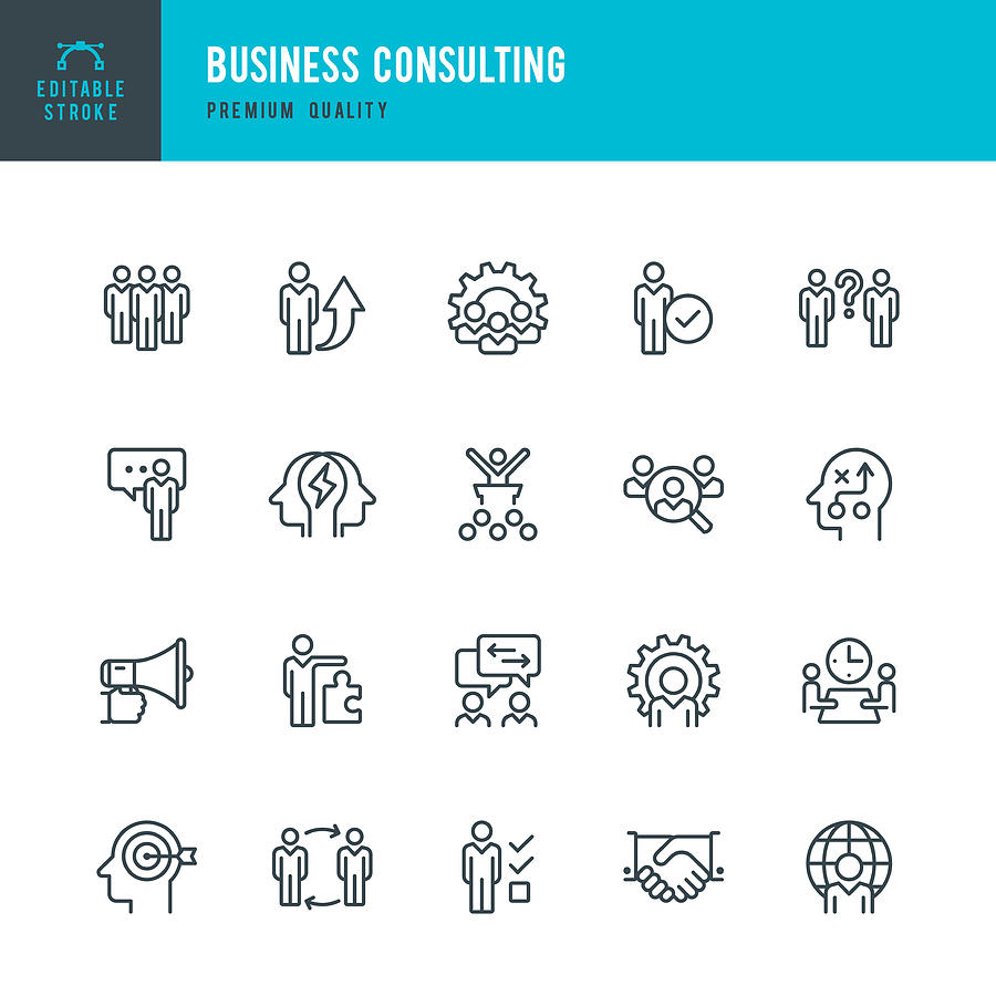 Business Consulting - set of vector line icons Drawing by Fonikum