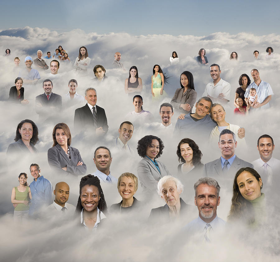 Business peoples heads in clouds Photograph by John M Lund Photography Inc