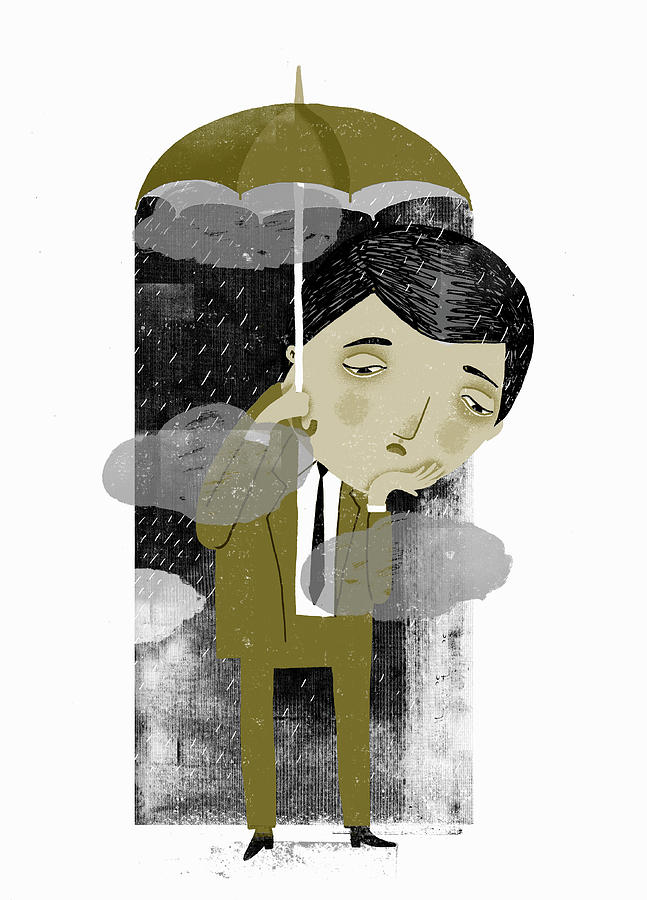 Businessman Holding Umbrella With Rain Photograph by Ikon Ikon Images