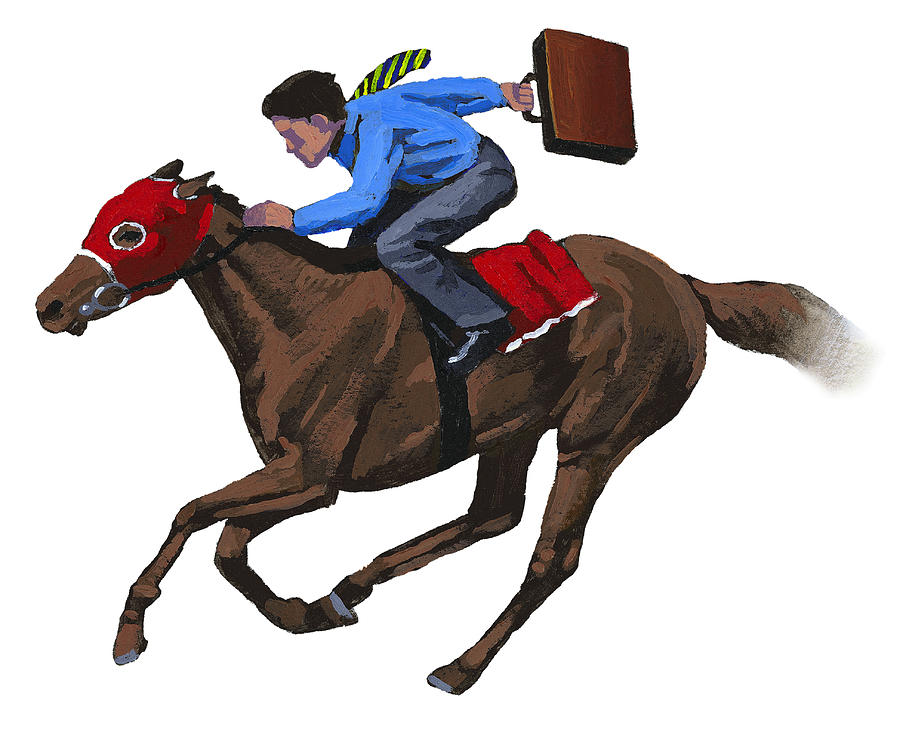 Businessman on Racehorse Drawing by Jonathan Evans