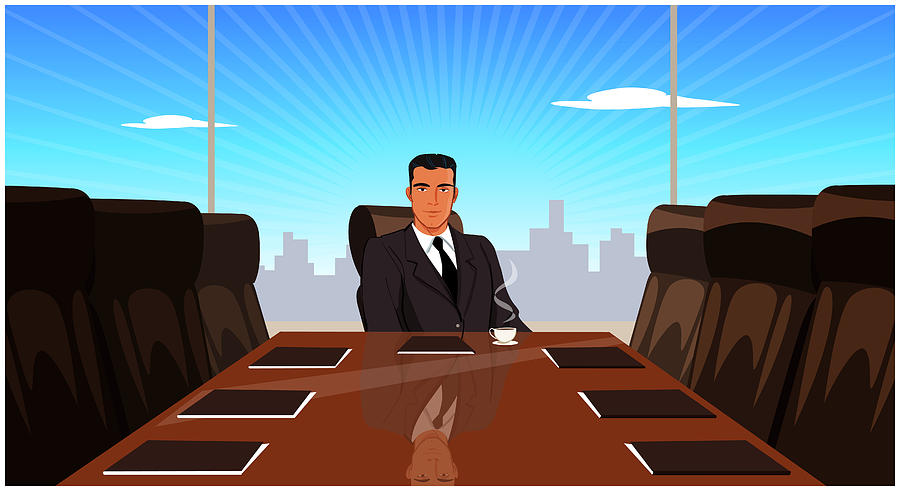 Businessman sitting at conference table Drawing by McMillan Digital Art
