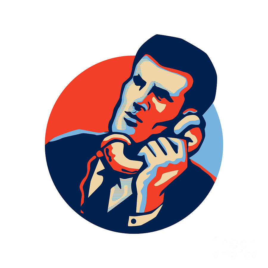 Vintage Digital Art - Businessman Talk Telephone Retro by Aloysius Patrimonio
