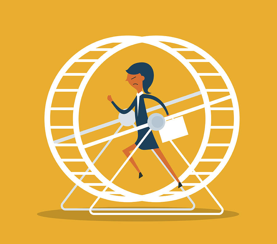 Businesswoman in Hamster Wheel Drawing by Sorbetto