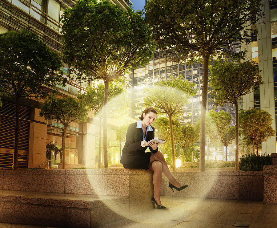 Businesswoman within virtual sphere Photograph by Robert Decelis Ltd