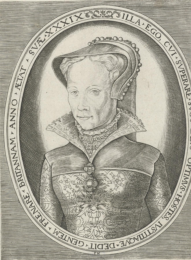 Bust Of Mary I, Queen Of England, To The Left In An Oval Drawing by ...