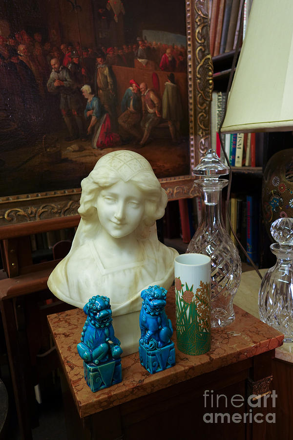 Vintage Photograph - Bust painting knick knacks in antique shop by Amy Cicconi