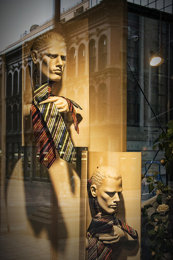 Busts with Neckties in Shop Display Window Photograph by Randall Nyhof
