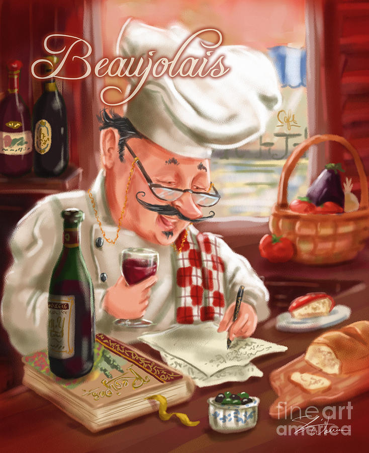 Wine Mixed Media - Busy Chef with Beaujolais by Shari Warren