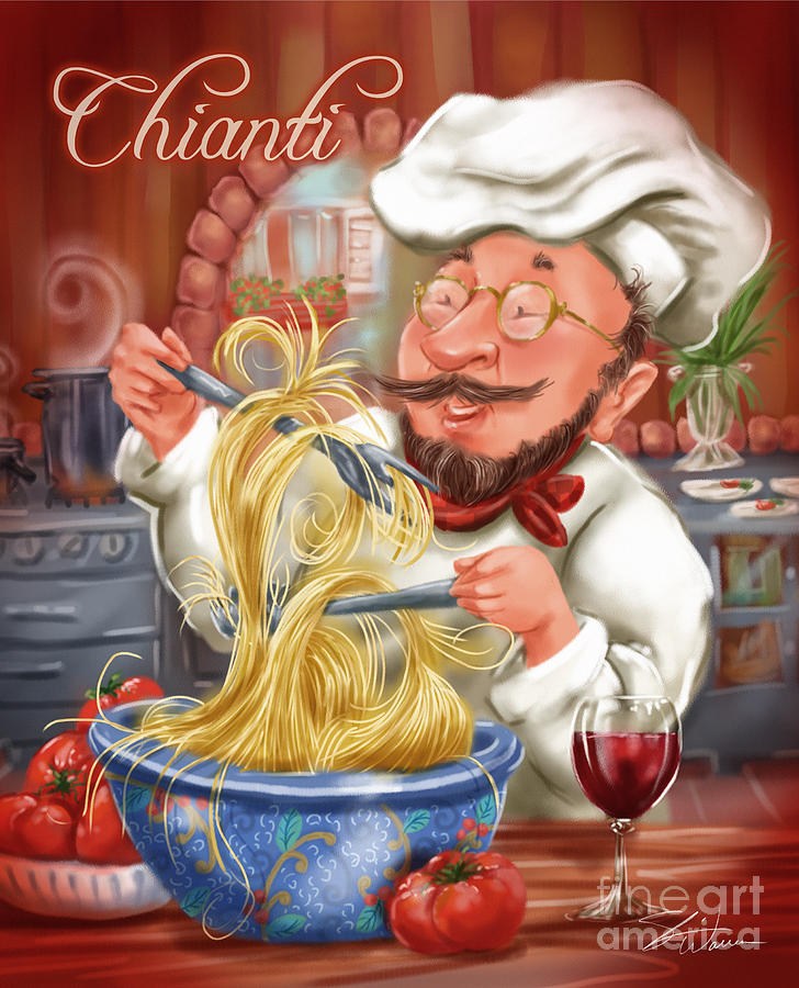 Busy Chef with Chianti Mixed Media by Shari Warren