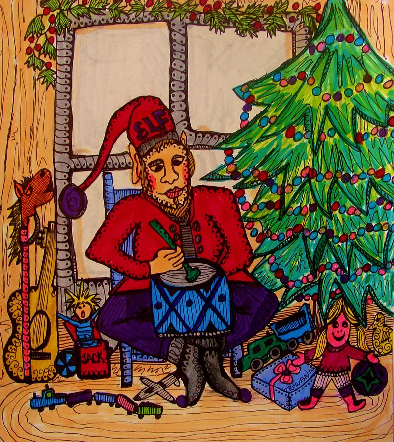 Toy Drawing - Busy Christmas Elf  by Gerri Rowan