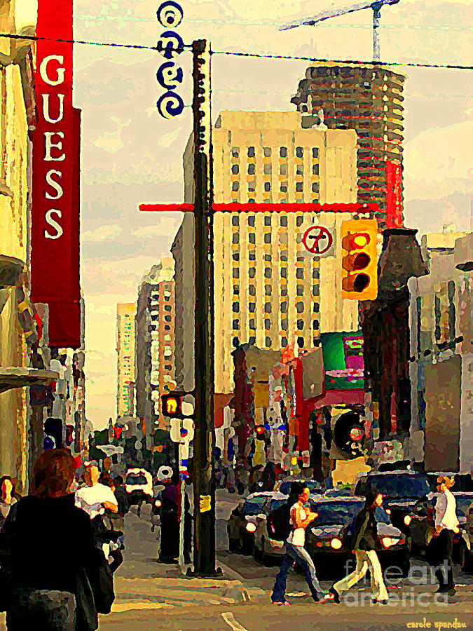 Busy Downtown Toronto Morning Cross Walk Traffic City Scape Paintings Canadian Art Carole Spandau Painting by Carole Spandau