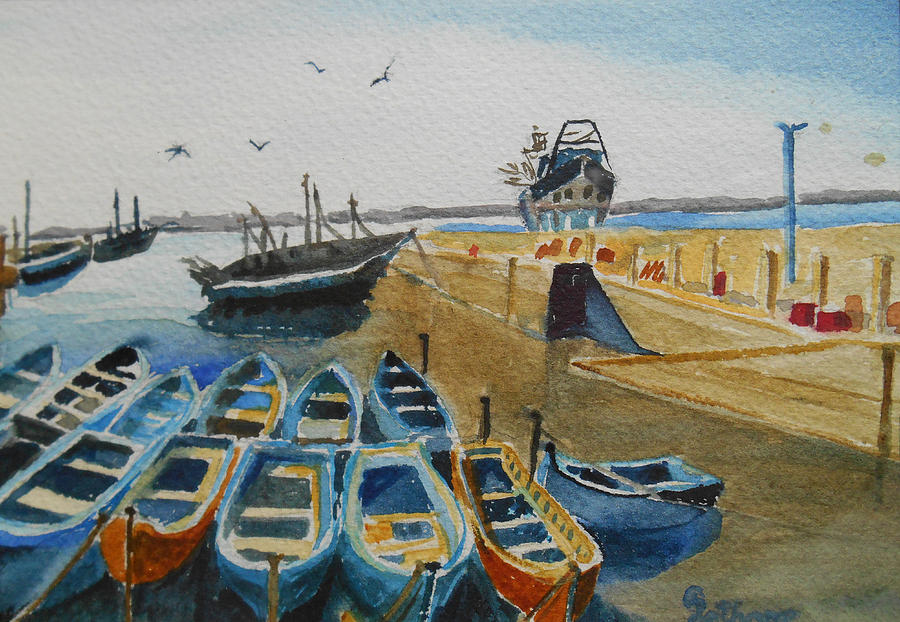 Busy Harbor Painting by Christine Lathrop